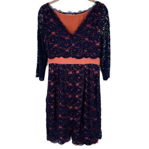 BODEN Navy Blue & Clay Pink Lace Overlay Dress 6